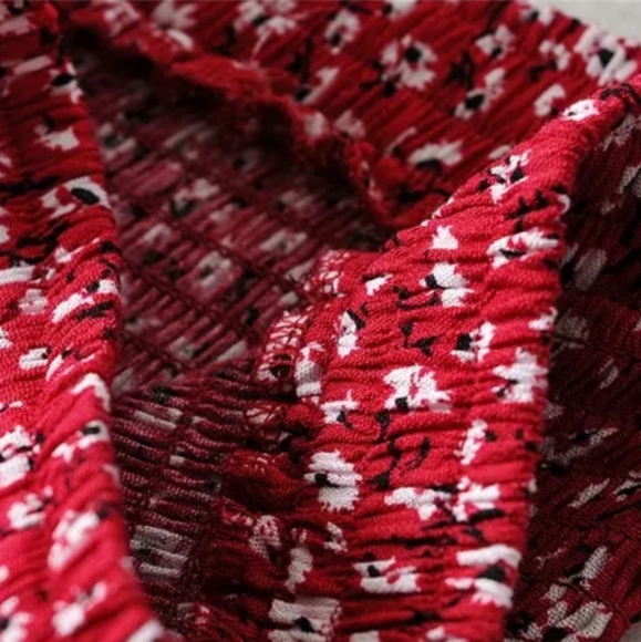 ×2 Red Floral Cotton Midi Skirt and Flutter Sleeve Top Set - Picture 10 of 13